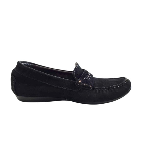 Munro Ramie Black Suede Penny Loafers Sz 6.5 - Picture 2 of 10